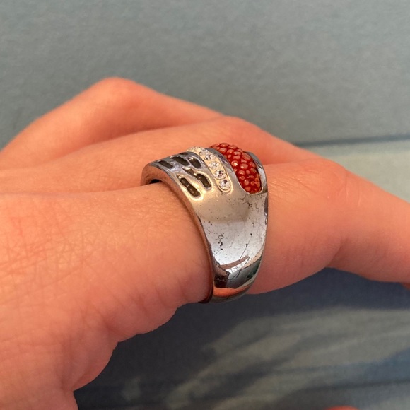 Silver ring in red and white - Picture 8 of 9
